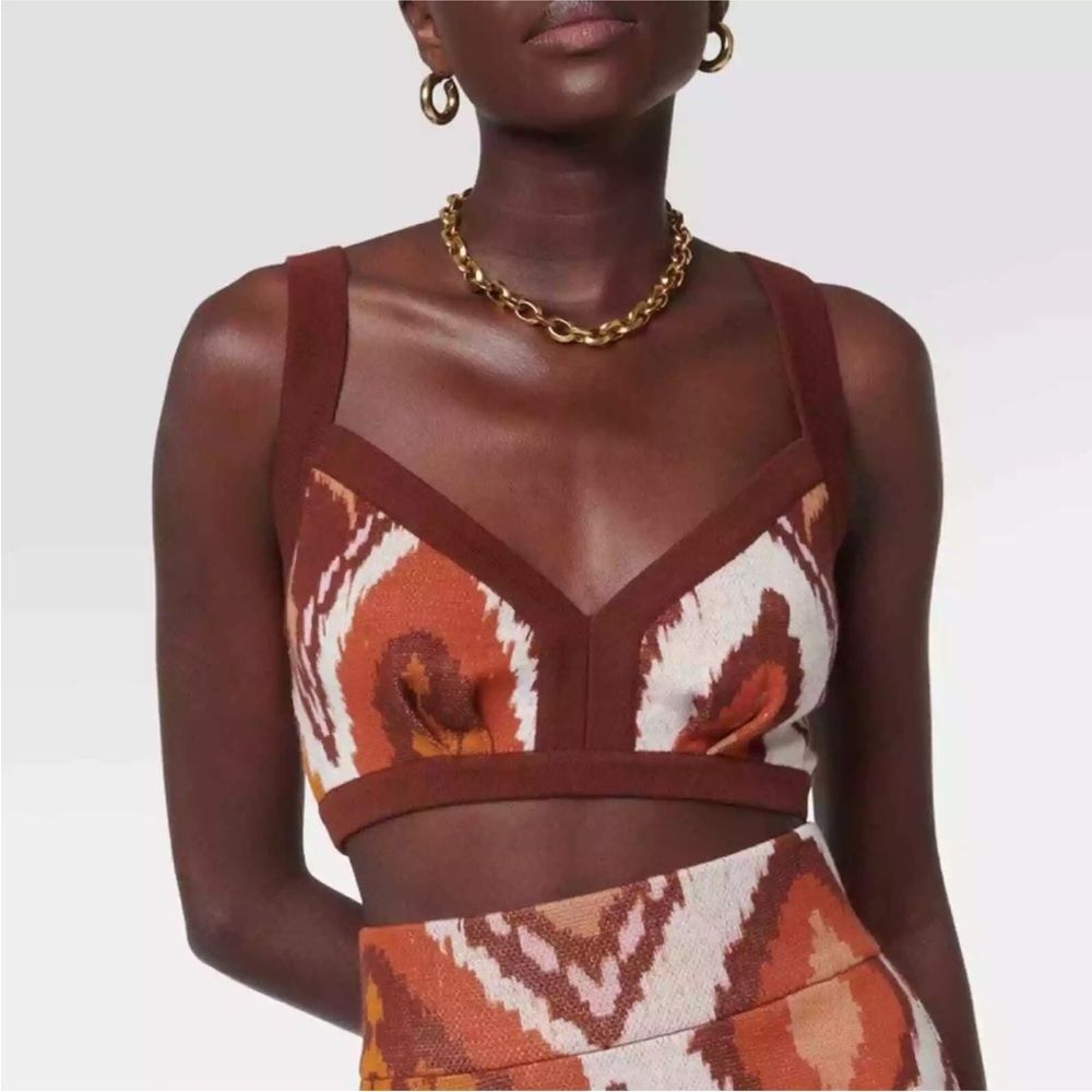 Johanna Ortiz Rust and White Knit Crop Top